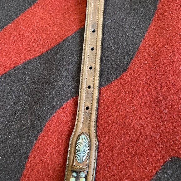 Western leather belt with bone beads. - Picture 3 of 8